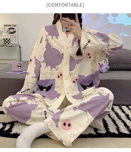 Kuromi Pajamas Set Long Sleeve Knitted Cotton Homewear Set Autumn suit new - Picture 11 of 19