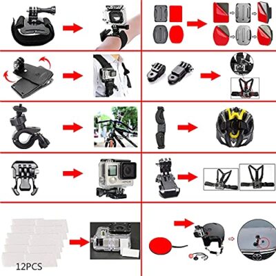 Kit Accessori 20 In 1 Per Action Cam | Compatibile GoPro Hero 10 9 8 7 6 5 E DJI, Akaso | Monopiede, Toracic Mount, Ventosa