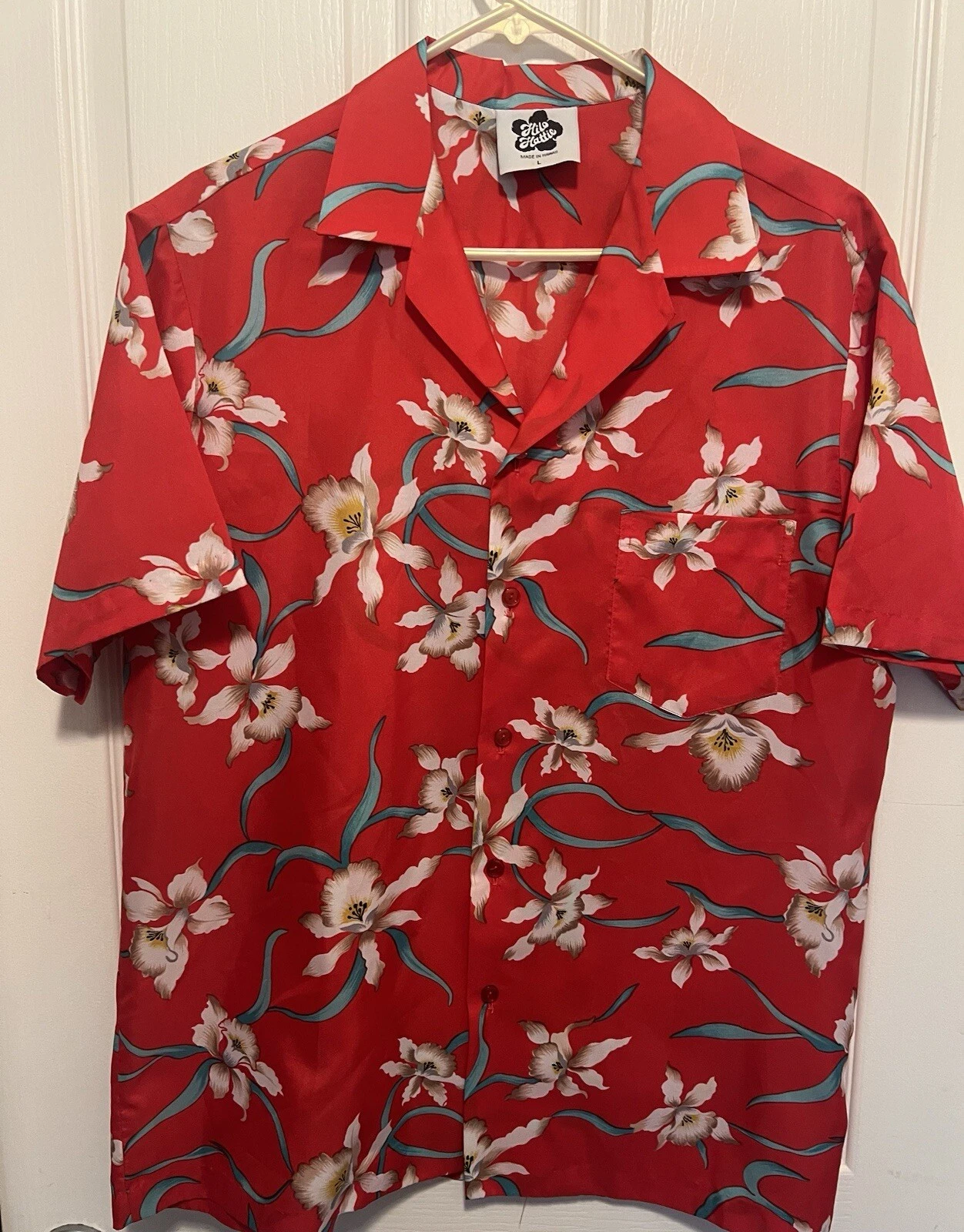 80’s Hilo Hattie Hawaiian Button Down Red Floral Shirt Sz Large