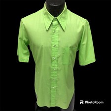 Vtg 70's Arrow NEON Green MoD Butterfly Collar Sanforized DISCO Shirt USA S