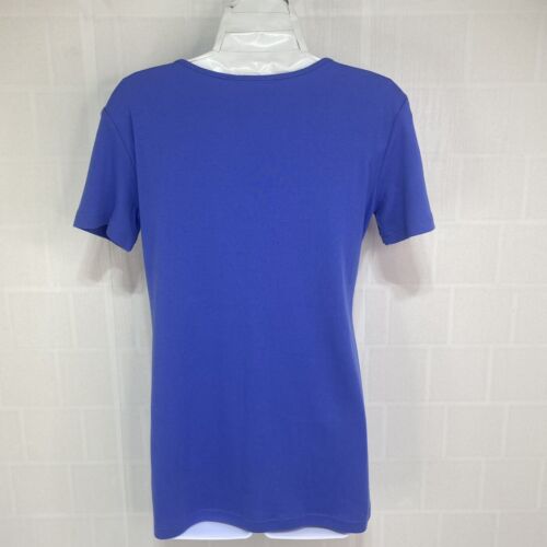 Karen Scott Womens Top sz S Blue Sequined Embroidered Neck Short Sleeve Knit - Picture 2 of 12