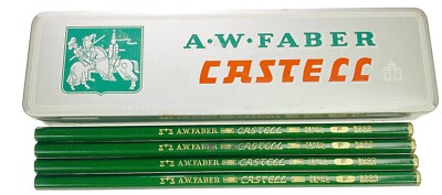 4 Castell AW Faber Pencil F 9000 Germany Unsharpened & USA Tin Box