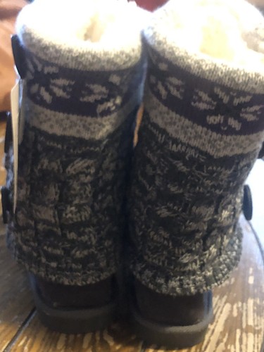 NWT MUK LUKS LUK EES Cheryl Knit Waterproof Boots Grey Purple Women’s Size 8 - Picture 12 of 14