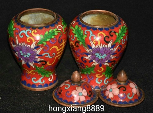 Paire danciens pots pot à crochets en bronze points de vente émaillé cloisonné motif fleurs dynastie 5,9