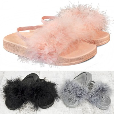 girls faux fur sliders