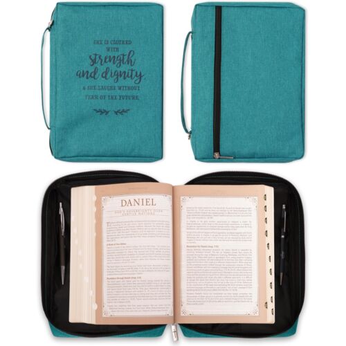 Bible Cover Teal Canvas Strength Dignity Proverbs 31:25 for Men and Women - Imagen 1 de 8