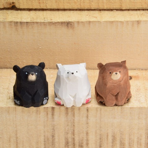Mini Wooden Bear Statue HandmadeCarved Bear Figurine Miniature Craft Ornament - Picture 4 of 17