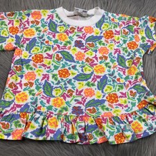Vintage 90s Toddler Girls White Multicolored Floral Peplum T Shirt