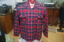 Pendleton 100 Wool Vintage Board Shirt Loop Collar Red Blue Plaid Size L 3