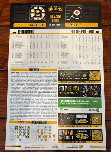 Boston Bruins V Philadelphia Flyers Game Day Poster 12.7.24 Brandon Carlo - Picture 2 of 2