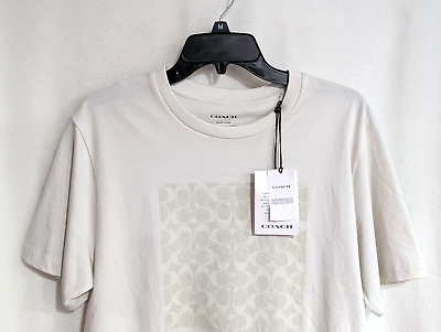 Coach Men's Off White Tonal Signature Organic Cotton T Shirt Coach Men's Off White Tonal Signature Organic Cotton T Shirt