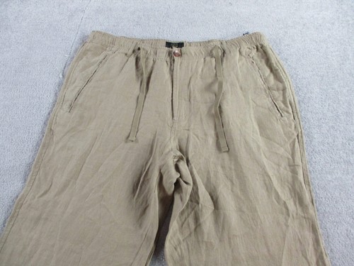 NEW Club Room Pants Mens XL Dark Khaki Tan Pure Linen Drawstring Luxury Trousers - Picture 2 of 11