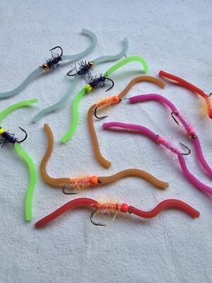  10 UV Squirmy Worm Mixed Colours. Kamasan Heavy Hooks