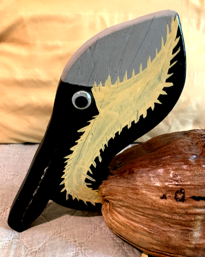 Handcrafted Wood Coconut Pelican Folk Art Sculpture Signed Jim Carvey Whimsical - Picture 3 of 8