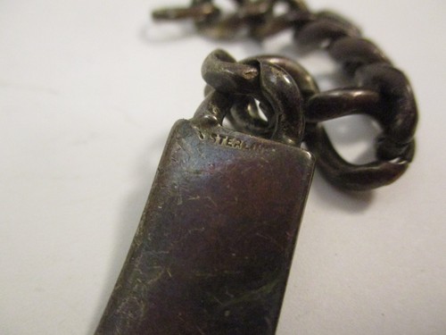 Original WW2 Solider ID Bracelet Dog Tag Sterling Silver 8" 36g Vintage Antique - Picture 9 of 10
