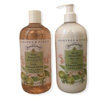 Crabtree & Evelyn Sweet Almond Oil Bath Shower Gel & Body Lotion 16.9 Fl Oz Each