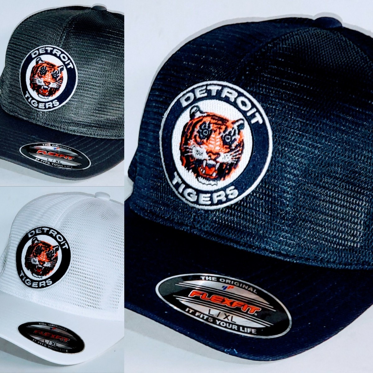 Detroit Tigers Flex Fit Mesh Cap Hat CLASSIC MLB PATCH LOGO 2 Sizes New eBay