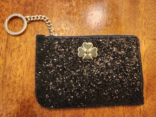 New Kate Spade Coin Purse Card Holder Black Glitter - Picture 2 of 5
