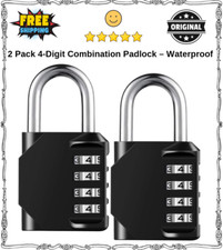 2 Pack 4-Digit Combination Padlock – Waterproof Heavy Duty Lock for Gym & Gate