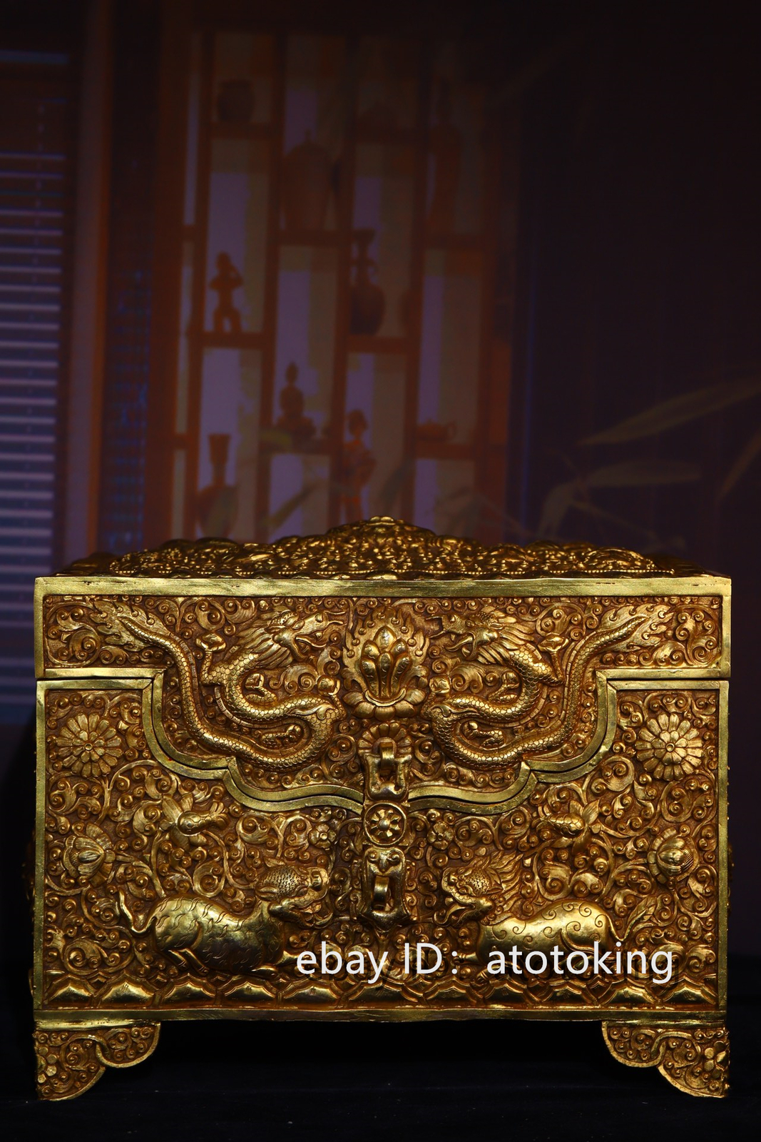 12" Tibet Tibetan Buddhism Tibetan silver Hand-engraved Inlaid gems Treasure  box | eBay