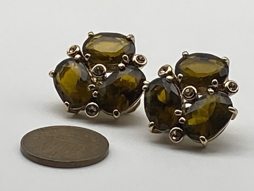 Vintage Monet Clip on Earrings Gold Metal Yellow Stones Glass - Picture 3 of 13