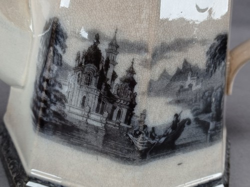 TJ&J Mayer Rhone Scenery Flow Black Transferware Coffee Pot Circa 1842-1855 - Picture 8 of 12