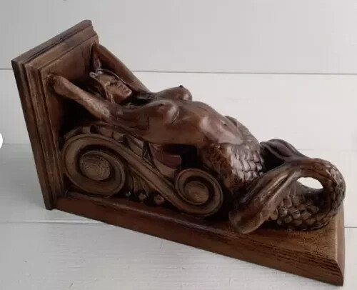 Ménsula Sirena de Madera Decorativa Tallada Ménsula de Madera 1 pieza Decoración Colgante de Pared - Imagen 6 de 8