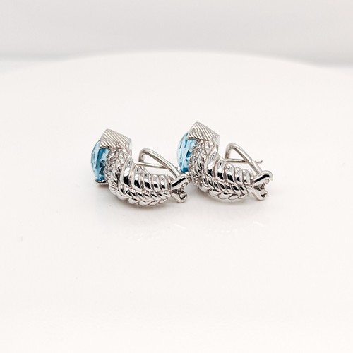 Judith Ripka Sterling Silver & Faceted Blue Topaz Earrings - Picture 5 of 7