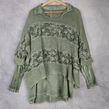 Park Moda Italy Top Womens XL Green Lace Layered Slouchy Lagenlook Sweater