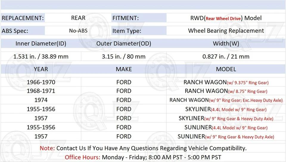 [TRASEIRO (Quantidade.2)] Kit de reparo de rolamento com colarinho de bloqueio para Ford 1955-1956 Sunliner 4.4L - Imagem 2 de 4