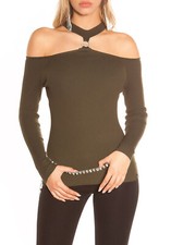 Damen Pullover Schulterfrei Langarm Cut Out S...