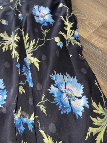 Topshop Unique Evelyn Asymmetric Silk Midi Dress Black Blue Floral Size 4 - Picture 8 of 23
