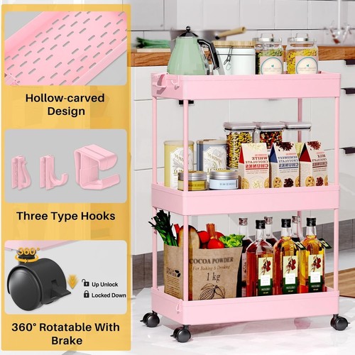 Rolling Storage Cart 3 Tier Organizer Utility Cart Mobile Shelving Unit - Picture 27 of 31