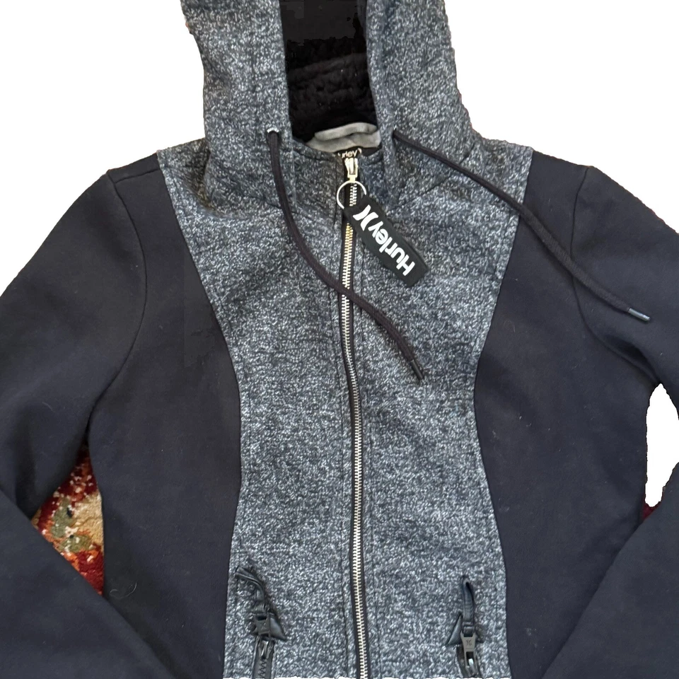 HURLEY молнии с капюшоном карманы черный хлопок смесь куртка женщин маленький - Изображение 3 из 4