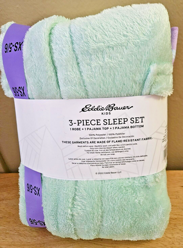 Girls Aqua Sky XS-5/6 EDDIE BAUER 3 Piece sleep set; 2 Piece Pajama Set+Robe NWT - Picture 3 of 5