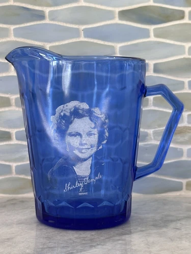Vintage Hazel Atlas Shirley Temple Cobalt Blue Depression Glass Pitcher 4-1/2"