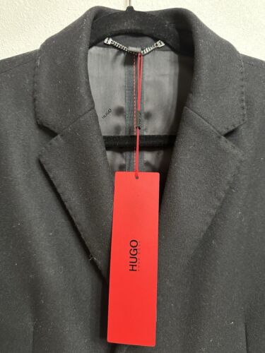 NUEVO CON ETIQUETAS $398 Abrigo Hugo Boss Para Hombre Migor Calce Ajustado Lana Sólida Negro Talla 36R - Imagen 4 de 17