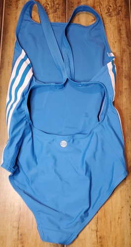 ADIDAS Girl's Logo 3 Stripe Swimsuit Blue Size S Small EUC - Picture 2 of 5