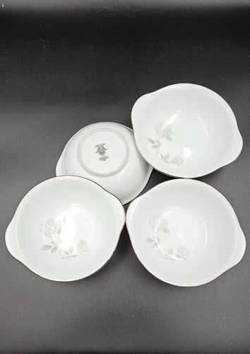 Set of 4Noritake China Rosay 6216 lugged Cereal Bowl ~Platinum Trim, Gray Roses - Picture 3 of 3