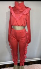 Tracksuit size small Women new High waisted Joggers crop top new Hot Pink
