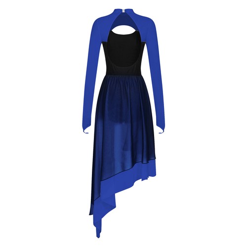 Women Lyrical Dance Dresses Long Sleeve Cutout Backless Mesh Irregular Skirted - Picture 51 of 61