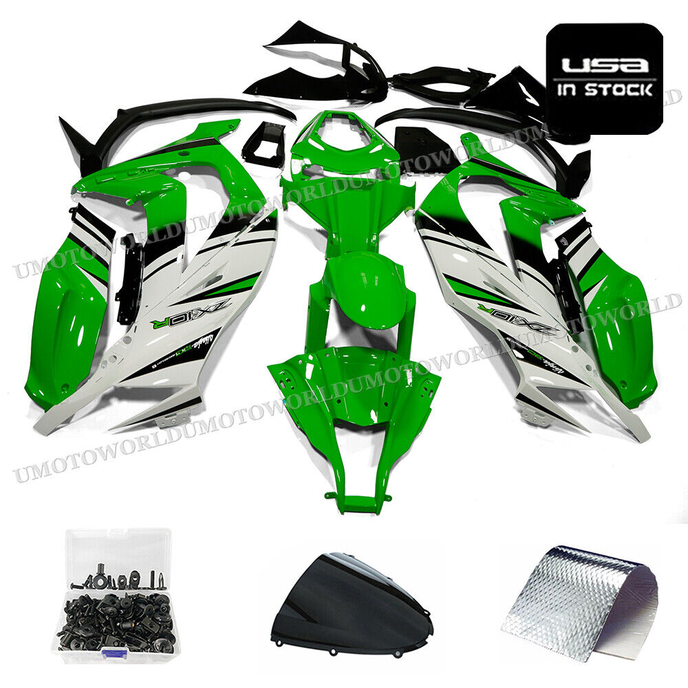 Green Black ABS Injection Fairing Kit + Bolts For Kawasaki Ninja ZX10R 2011-2015