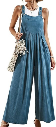 Women Wide Leg Overalls Jumpsuits Loose Bib Romper One Piece Straps Flowy Palazz - Picture 23 of 26