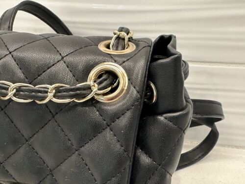 Women's Black Micro Mini Quilted Turn-Lock Badgley Mischka Purse Backpack - Picture 3 of 17