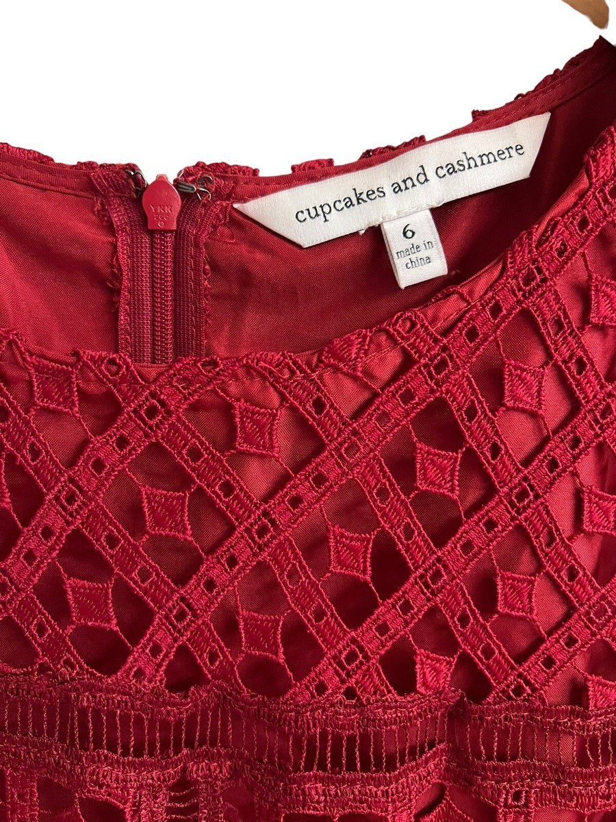 CUPCAKES & CASHMERE Size 6 Red Lace Short-Sleeved Lace Overlay Fit & Flare  Dress | eBay