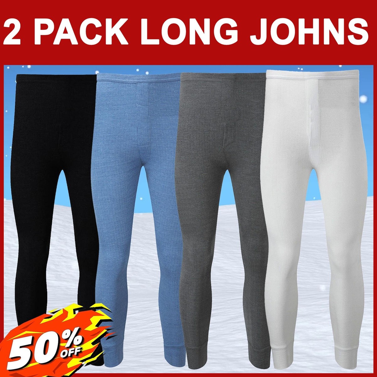 2 Pack Mens Long Johns Bottoms Thermal Trousers Leggings Baselayer Underwear