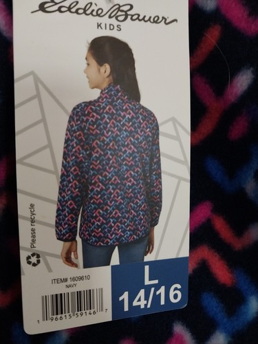 Eddie Bauer Youth Girls Quest Fleece 1/4 Zip Pullover Navy Printed L  14/16 304 - Picture 6 of 6