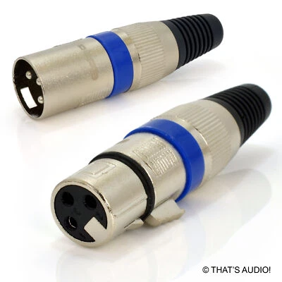 EDGE 3-PIN XLR Straight Plug BLUE Collar & Cable Support (Select MALE or FEMALE)