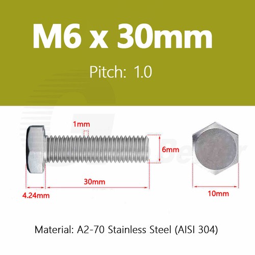 M6 M8 M10 Hex Head Bolts Machine Screws Stainless Steel A2 Fully Thread DIN 933 - Picture 26 of 125