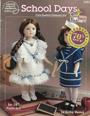NEW SCHOOL DAYS 14'' DOLL DRESSES 5 DESIGNS CROCHET PATTERN BOOK